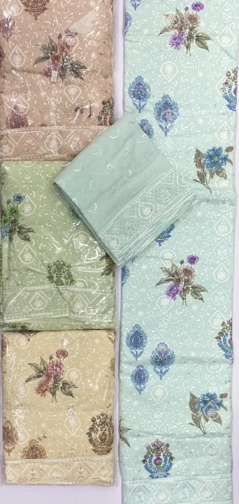 Cotton Suit with Chikan Work (Unstitched)