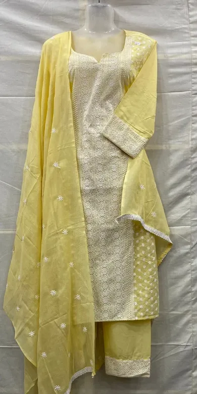 Stitched Cotton Suit With Detailed Chikan Work